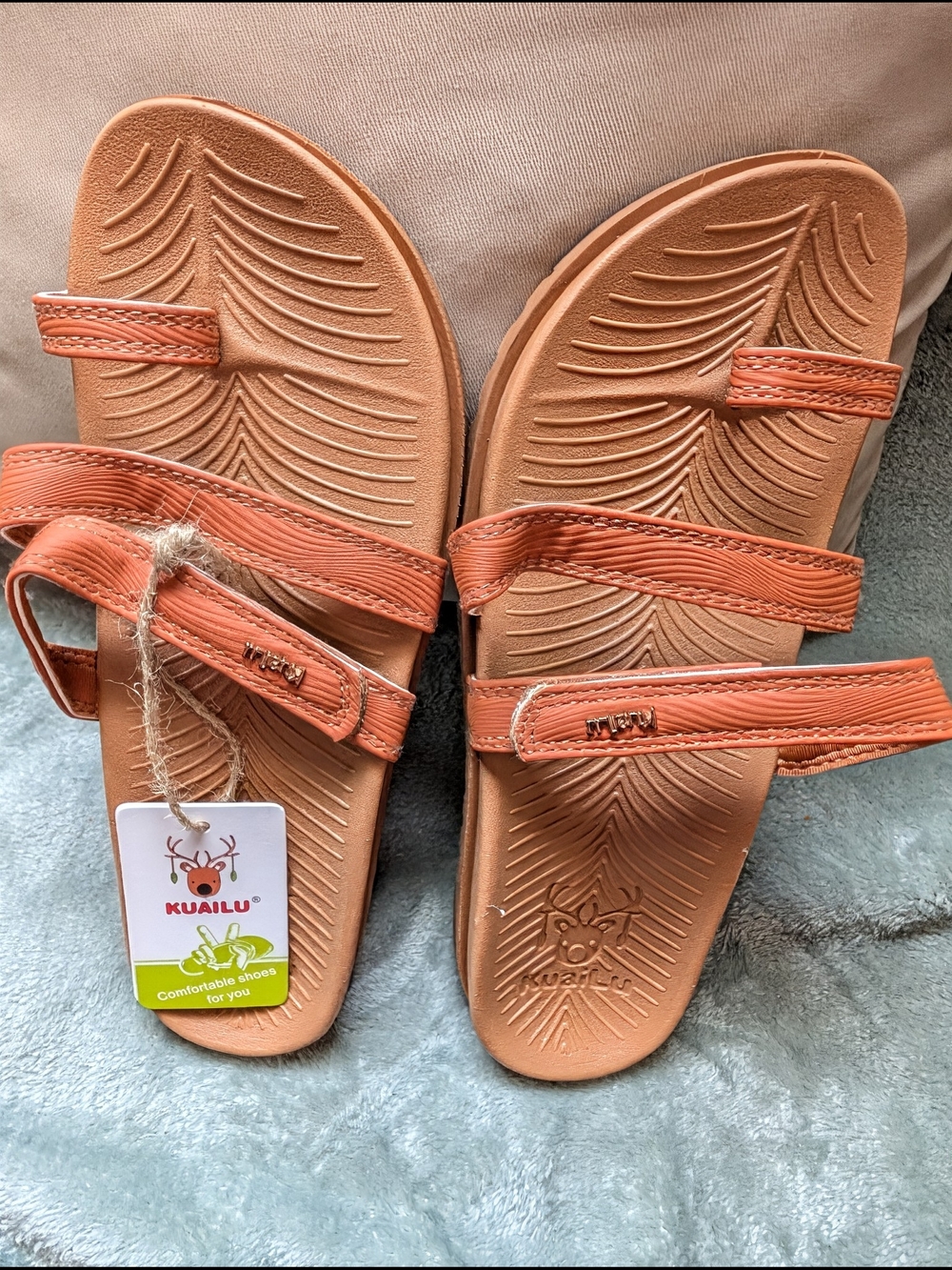 NWT KuaiLu Terracotta Orange Strappy Slide Sandals W/Arch support